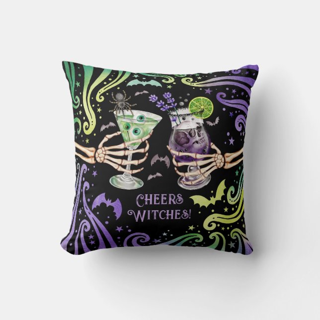 Coussin Sorcières Halloween Lunettes de Cocktail (Recto)