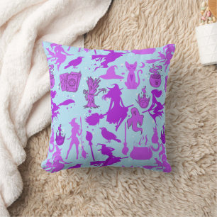 Coussin Sorcières volantes motif.Violet L Bleu BG