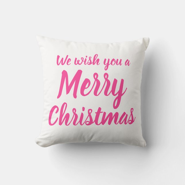 Coussin Souhaitez-vous un Joyeux Noël rose (Recto)