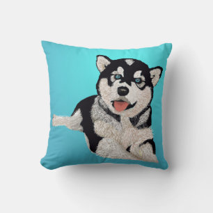 Coussin Souriant Putain Husky Puppy contre Belle Aqua