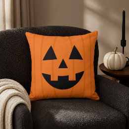 Coussin Sourire de citrouille orange Happy Halloween