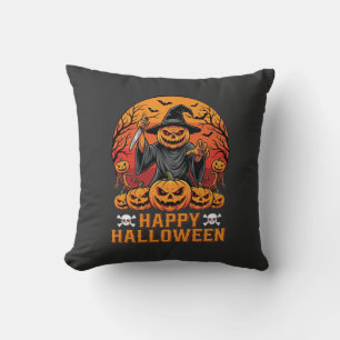Coussin Sourire de sorcière de citrouille effrayant Concep