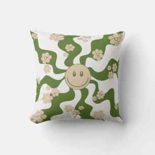 Coussin Sourire en blanc, sable & palme vert