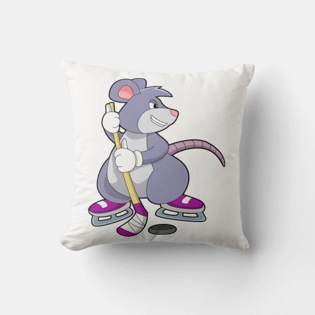 Coussin Souris de hockey sur glace avec bâton de hockey su (Recto)