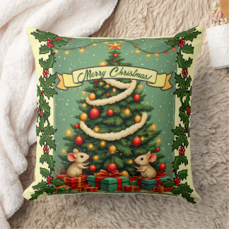 Coussin Souris de Noël victoriennes Présents Houx Rouge Ve