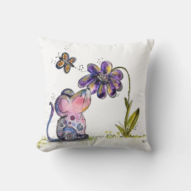 Coussin Souris et fleurs mignonnes (Recto)