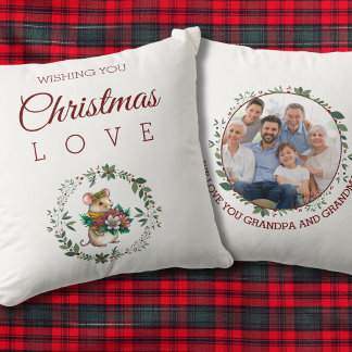 Coussin Souris grand-parent Photo de famille Noël Wreath