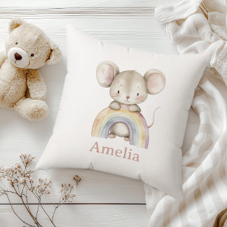 Coussin Souris Mignonne Et Arc En Ciel Avec Nourriture Nom