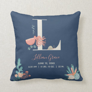 Coussin Sous la mer Otopus Alphabet Letter L Birth Stat