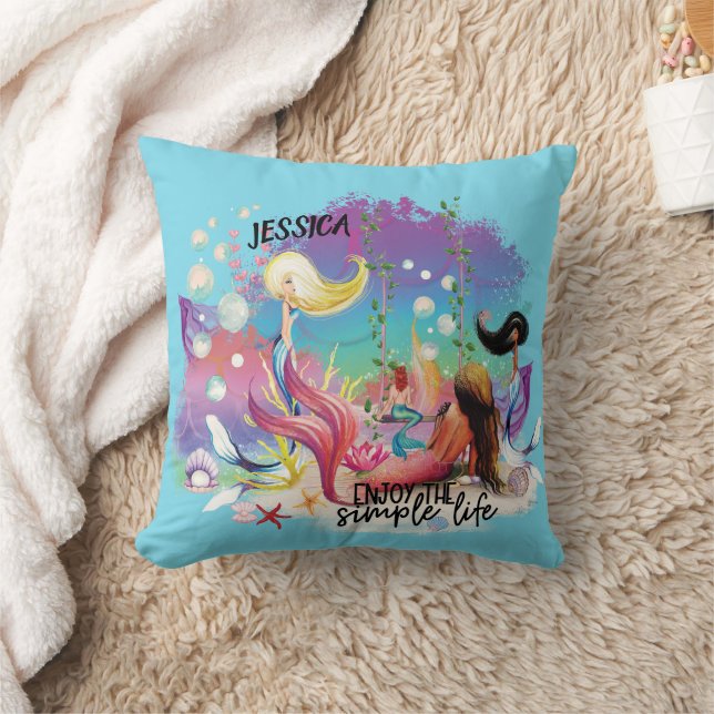 Coussin Sous La Mer Sirène Océan Purple Turquoise (Couverture)