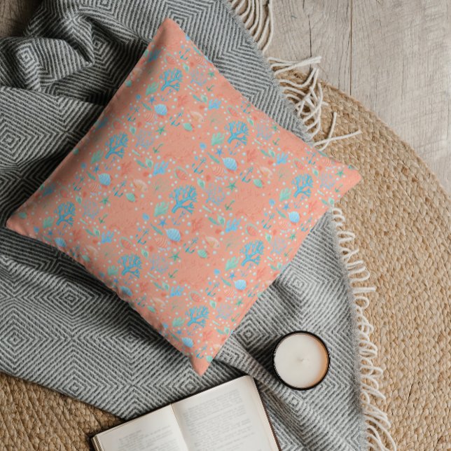 Coussin Sous l'aquarelle de mer Coral rose (Créateur téléchargé)