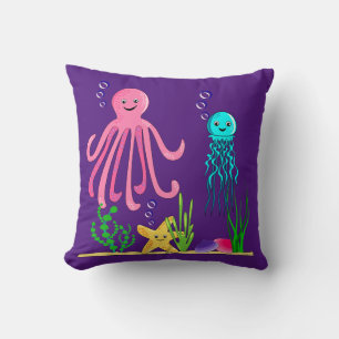 Coussin Sous les vagues Créatures de la mer pourpre Cushio