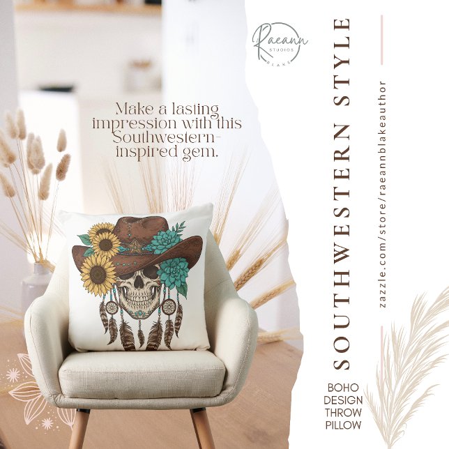 Coussin Southwestern Boho Design Skull Throw Pillow (Créateur téléchargé)