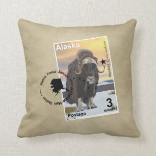 Coussin Souvenir de Timbre Postage Muskox de l'Alaska