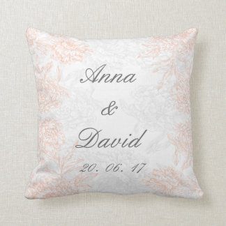 Coussin Souvenir vintage floral gris de corail de mariage