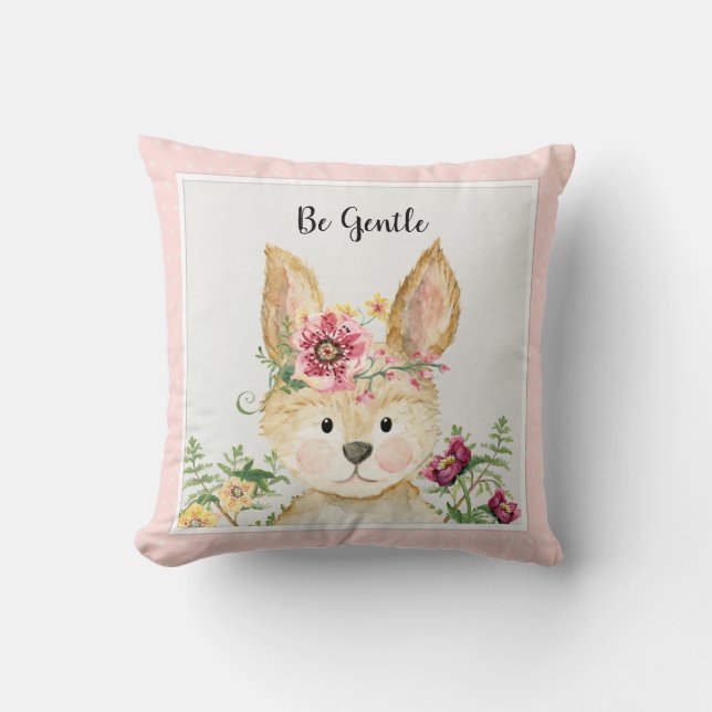 Coussin Soyez doux Bébé Bébé Aquarelle Bois Animal (Recto)