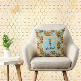 Coussin Soyez gentil Vintage Turquoise Sunflower Bee