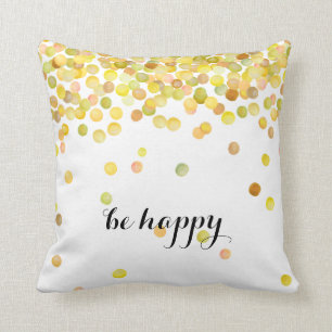 Coussin Soyez les points heureux d'aquarelle de jaune d'or