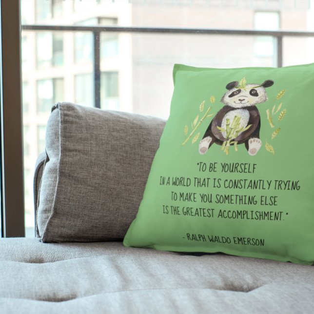 Coussin Soyez vous-même Emerson Citation avec Boho Panda (Créateur téléchargé)