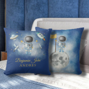 Coussin Space Boy Gold Galaxy Moon Stars fusée UFO