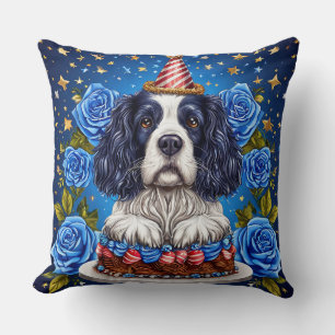 Coussin Spaniel Chien Célébrant un Anniversaire Avec un Ch