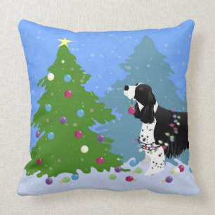 Coussin Spaniel Springer noir décorant arbre de Noël