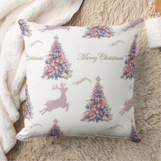Coussin Sparkling Pastel Christmas Trees and Reindeer 