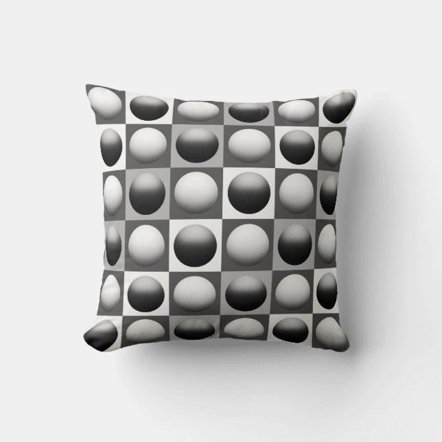 Coussin Sphères d'art de bruit, noir, blanc et gris/gris (Recto)