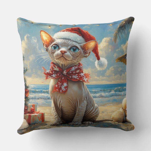 Coussin Sphynx Chat Noël Plage Vintage (Verso)