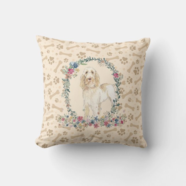 Coussin Spinone Italiano Chien Empreinte de patte & Floral (Recto)