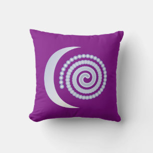 Coussin Spirale de lune d'argent sur violet