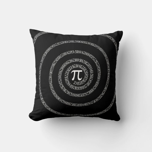 Coussin Spirale pour des chiffres de pi sur le noir (Recto)