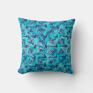 Coussin Spirales Carrés modernes, Marine et Aqua