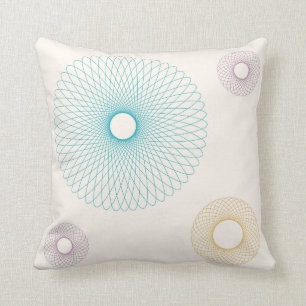 Coussin Spirograph de turquoise, jaune et rose vintage