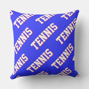 Coussin Sportif Rétro Blanc Rouge Texte TENNIS Sur Bleu Ro