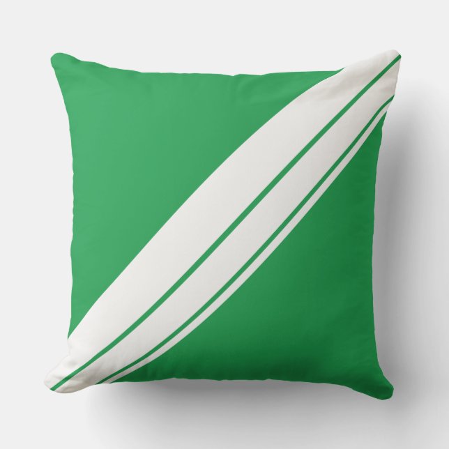 Coussin Sporty Kelly Green White Diagonal Racing Stripes (Recto)
