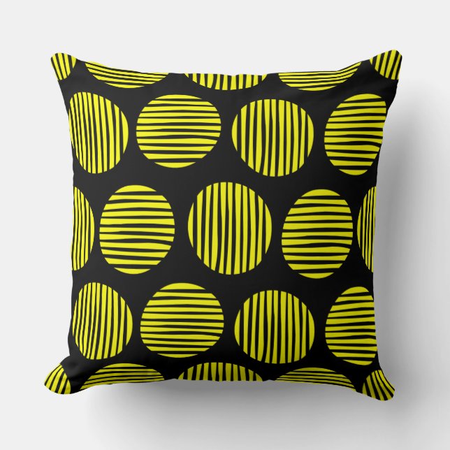 Coussin Spots Lined 190917 - Jaune sur Noir (Recto)
