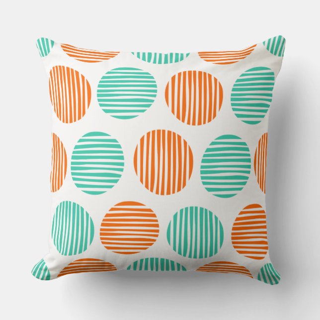 Coussin Spots Lined 190917 - Orange et Aqua en blanc (Recto)
