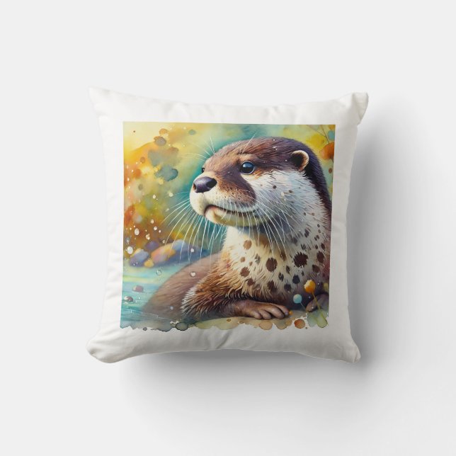 Coussin Spotted Neck Otter 230824AREF106 - Watercolor (Recto)