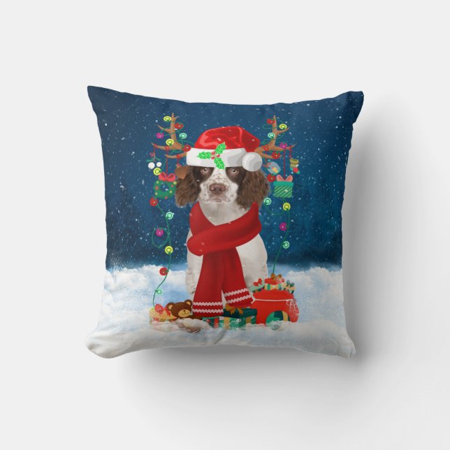 Coussin Springer anglais Spaniel chien avec cadeaux de Noë (Recto)