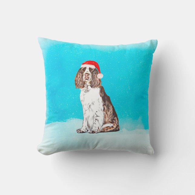 Coussin Springer anglais Spaniel Dog dans le Santa Hat de  (Recto)