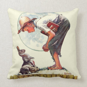 Coussin Springtime, garçon 1935 avec le lapin
