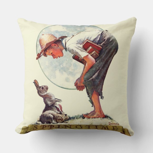 Coussin Springtime, garçon 1935 avec le lapin (Recto)