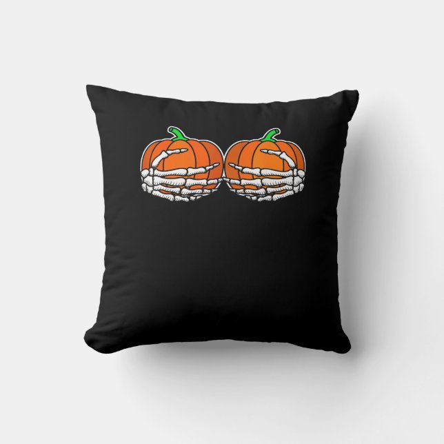 Coussin Squelette Main sur la poitrine Citrouille Hallowee (Recto)