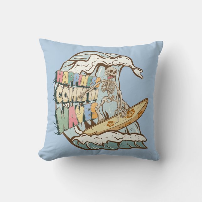 Coussin Squelette surfer sur les vagues (Recto)