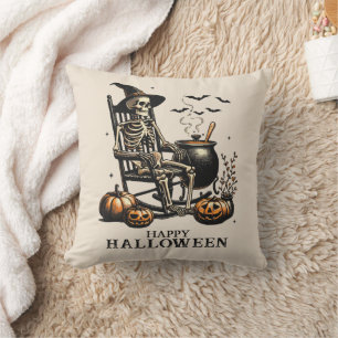 Coussin Squelette Vintage Drôle Attend Halloween