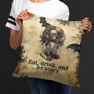 Coussin Squelette vintage Halloween fête de récolte