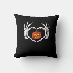 Coussin Squelette vintage Mains Coeur Citrouille Hauteur d
