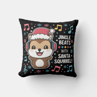 Coussin Squirrel in Headphones and Santa Hat - Jingle Beat