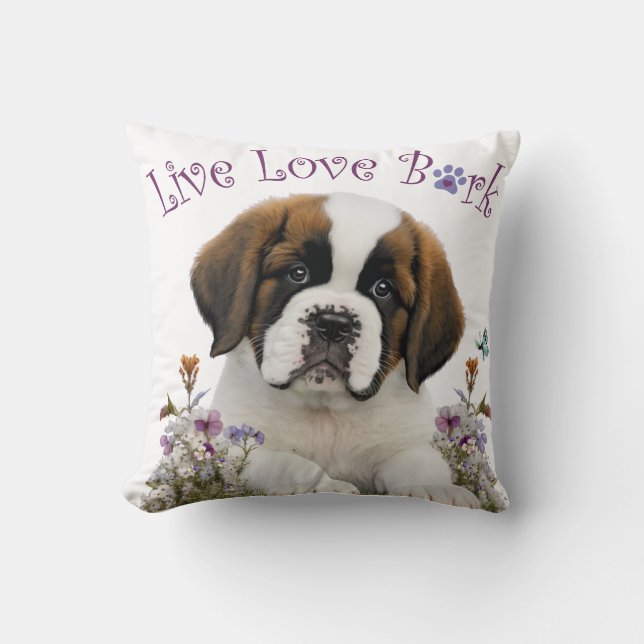 Coussin St. Bernard Chien Maman Floral (Recto)